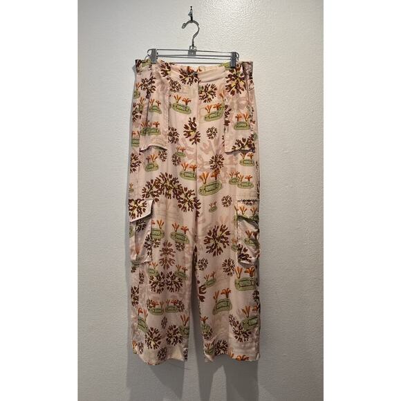 Love Binetti Size Large Silk Cargo Polanco Pants Print Anthropologie Cropped - Picture 1 of 8